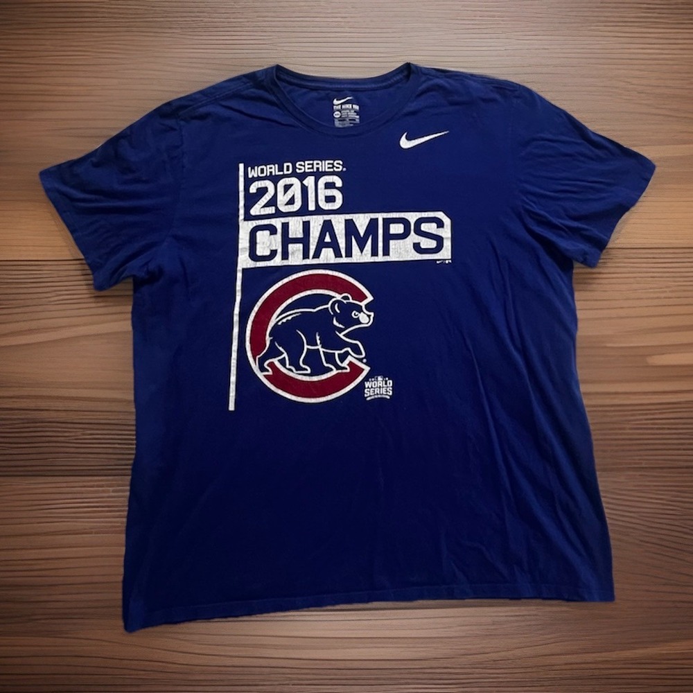Chicago Cubs Shirt Mens XXL 2XL Blue White MLB Baseball 2016 World Series Champs